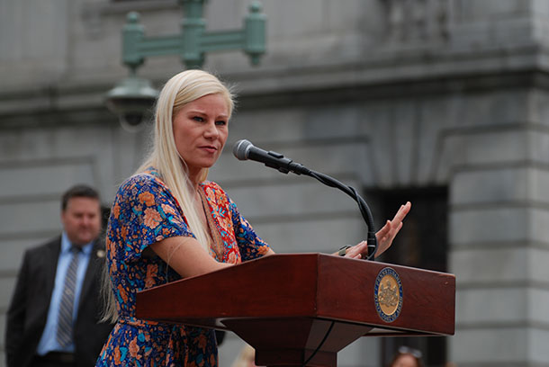 Nikki Goeser, executive director of the Crime Research Prevention Center, speaks at the 17th Annual Right to Keep and Bear Arms rally.