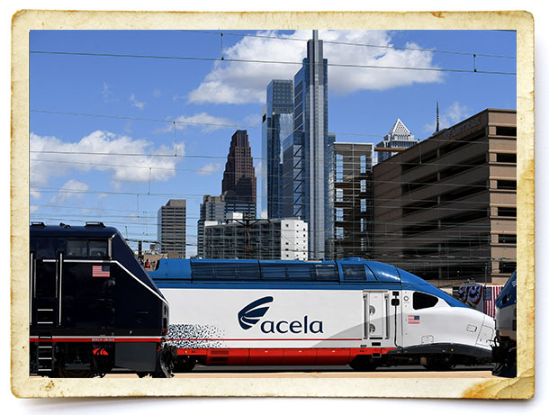 An Acela train is seen at an event marking Amtrak's 50th Anniversary at the William H. Gray III 30th Street Station in Philadelphia, Pennsylvania on April 30, 2021.