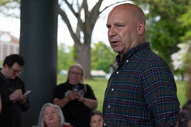 Far right candidate for governor Doug Mastriano speaks to his supporters in Wilkes-Barre in May earlier this year.