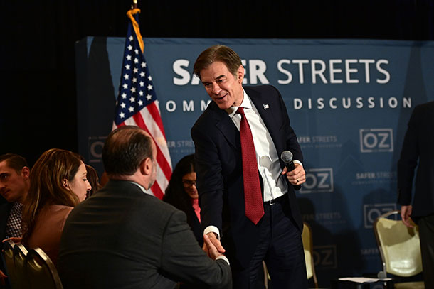 Dr. Mehmet Oz greets supporters in Philadelphia in early October.