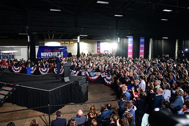 Governor-elect Josh Shapiro gives a victory speech to supporters at the Greater Philadelphia Expo Center on Nov. 8 in Oaks.