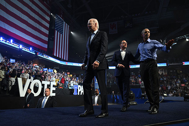 President Joe Biden, AG Josh Shapiro and former President Barack Obama at a Philadelphia rally in early November.