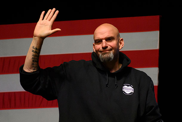 U.S. Senate hopeful and Lt. Gov. John Fetterman greets supporters in Pittsburgh.