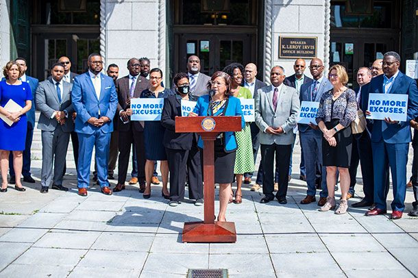 State Rep. Donna Bullock leads the inaugural K. Leroy Irvis Day of Action in May 2022.
