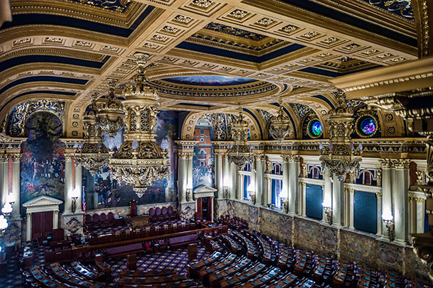 The interior of the Chamber of the House of Representatives.
