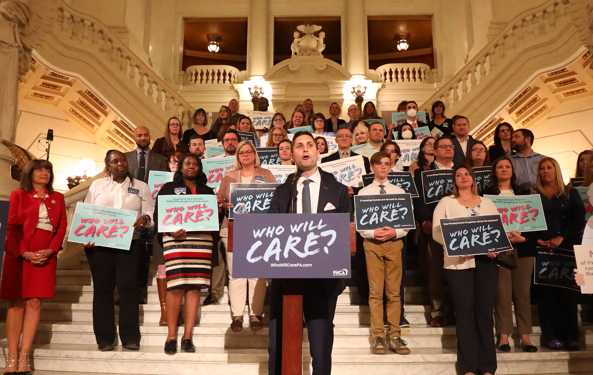 Zach Shamberg speaks during a PHCA rally at the state Capitol in May 2021.