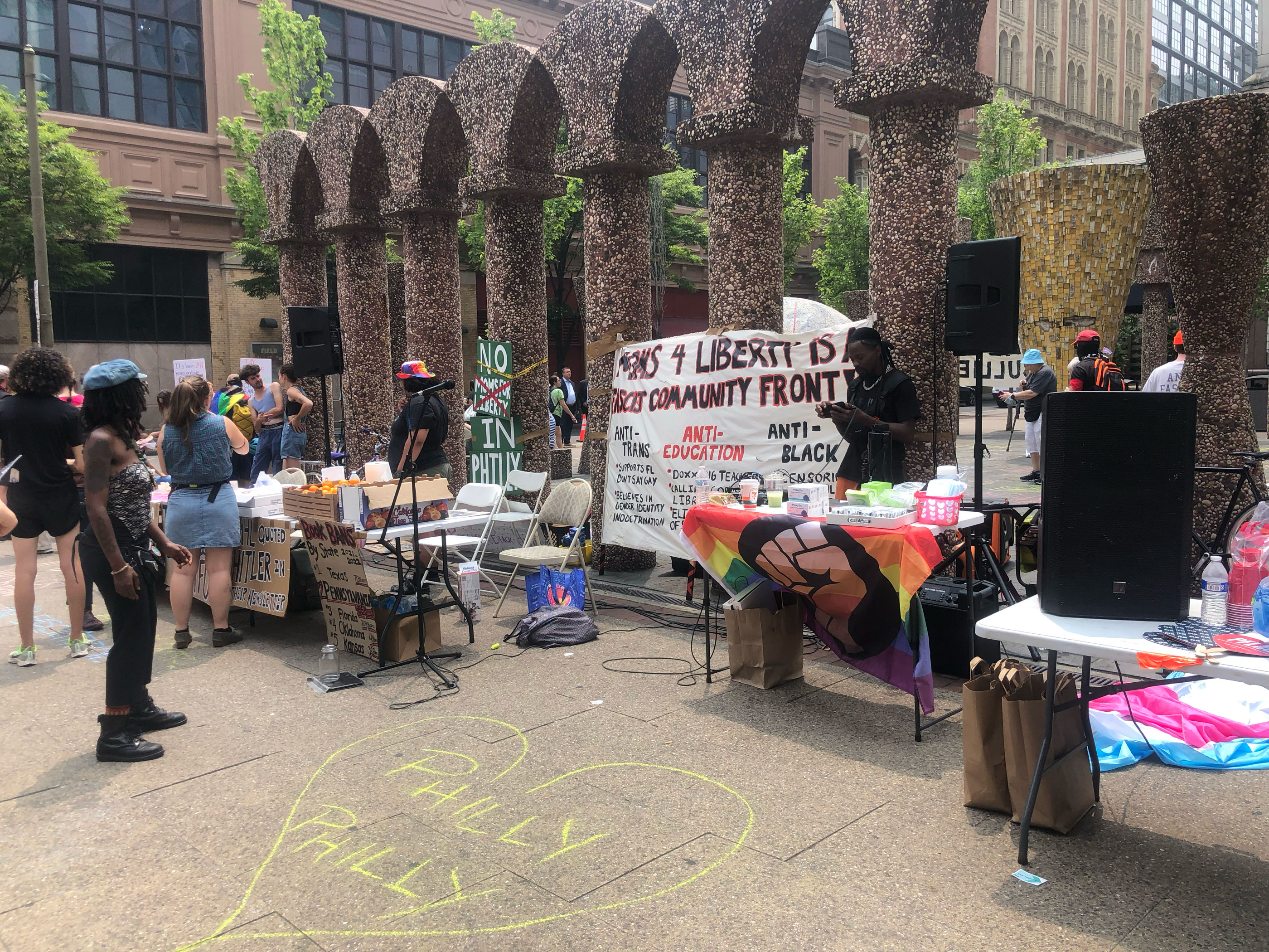 Dozens of protesters were stationed outside the Center City hotel denouncing Moms for Liberty and its attempts at destabilizing public education.