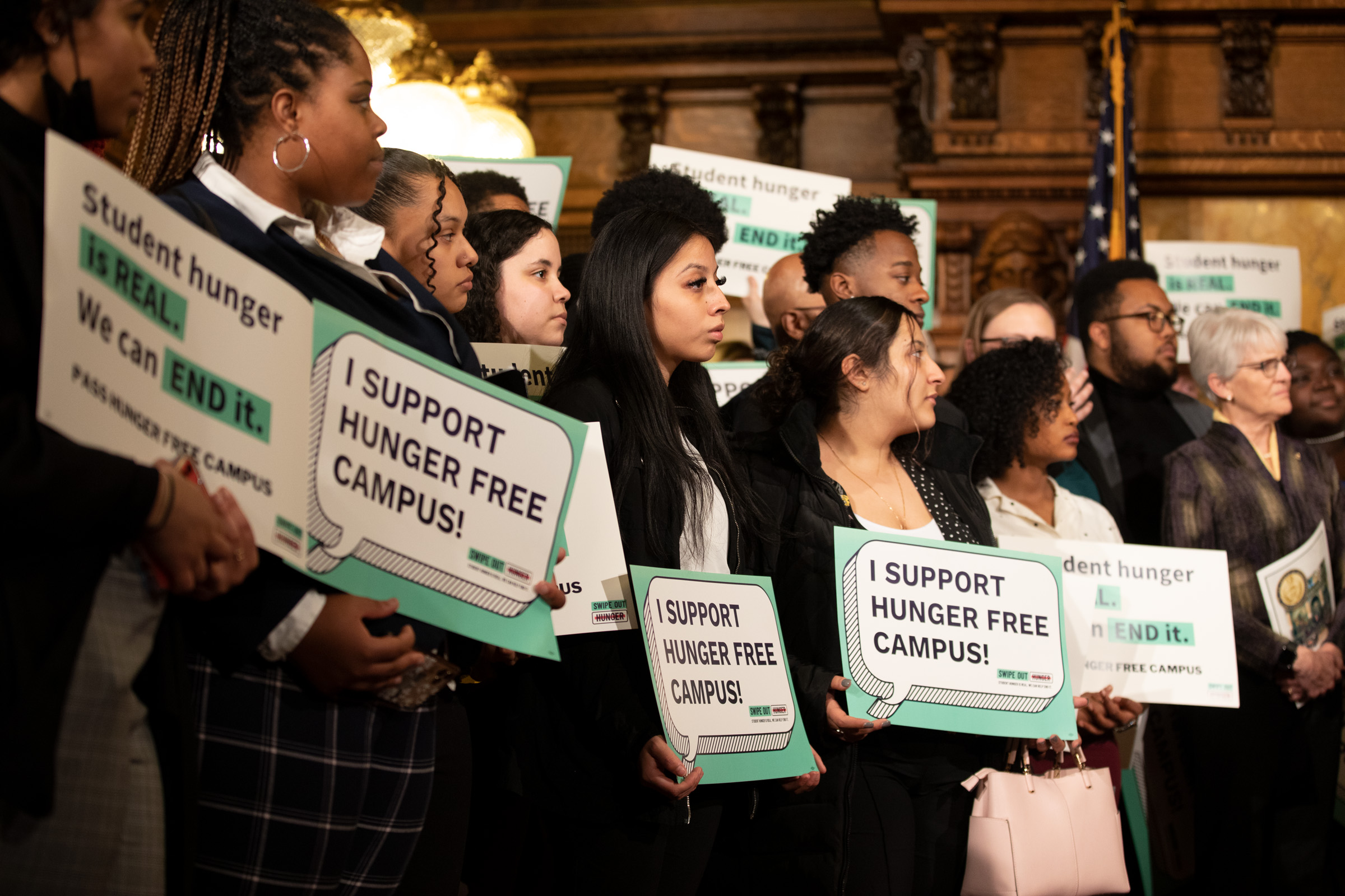Students and advocates joined forces in the state Capitol in 2022 to call for action to address student hunger.