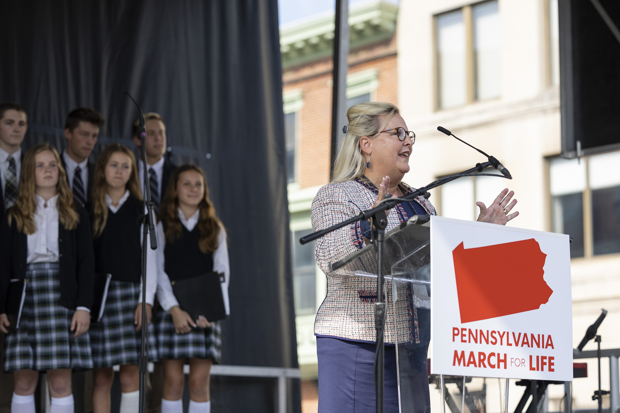 State Sen. Judy Ward speaks at a Pennsylvania March For Life rally in Harrisburg.