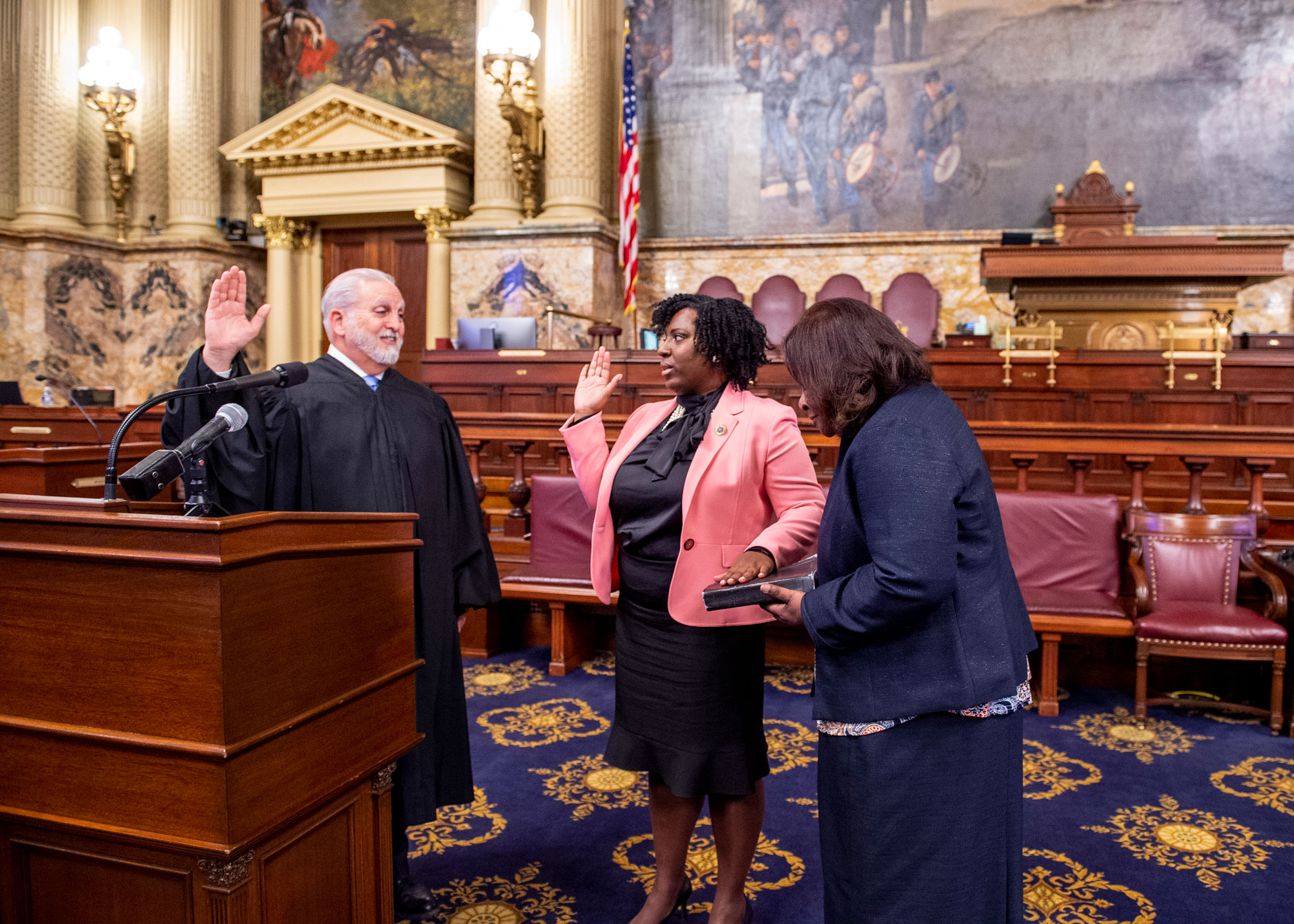 Democratic state Rep. Joanna McClinton is sworn in on the House floor.