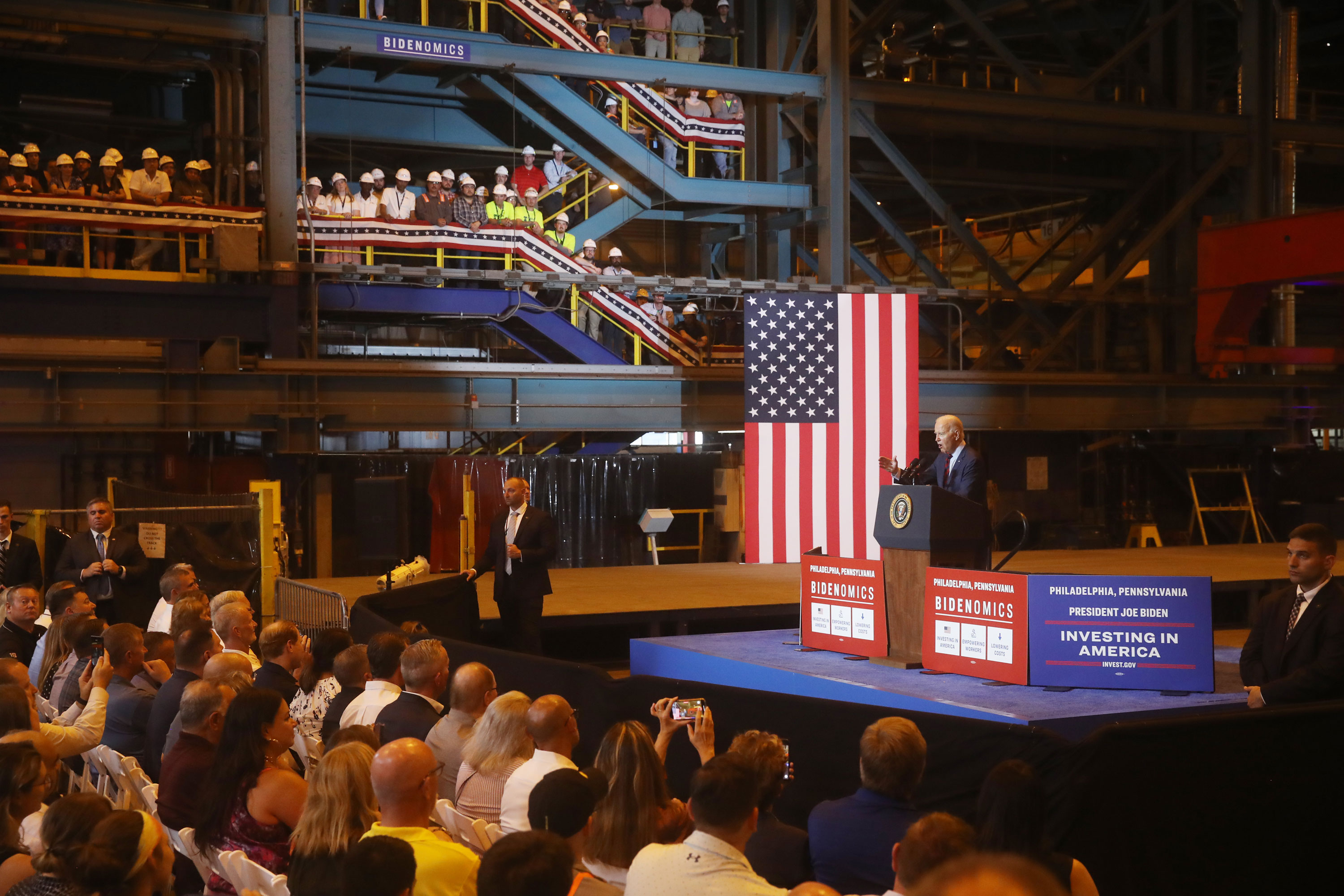 President Joe Biden speaks at the Philadelphia Navy Yard in 2023.