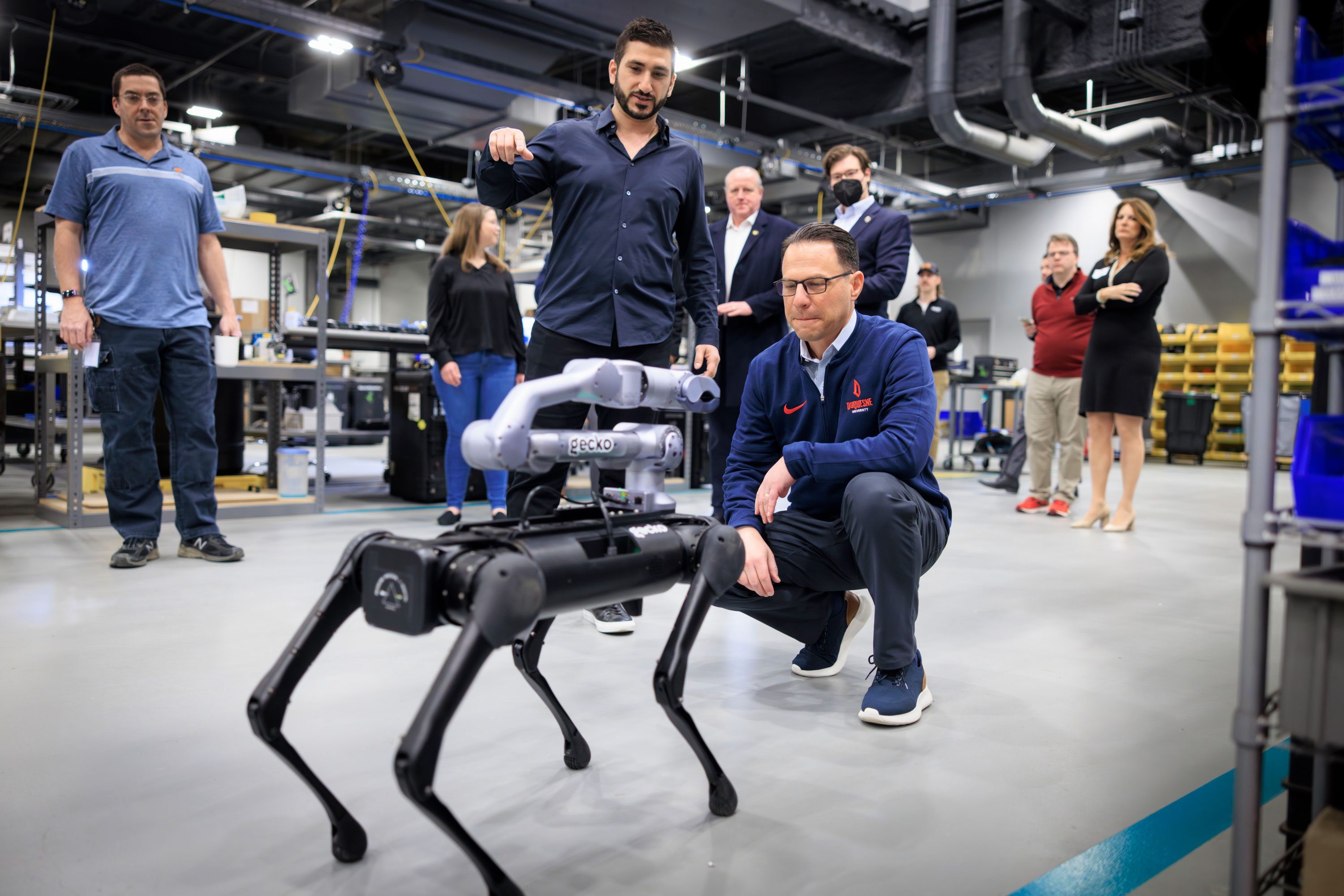 Gov. Josh Shapiro views a robot that can conduct inspections of energy infrastructure.