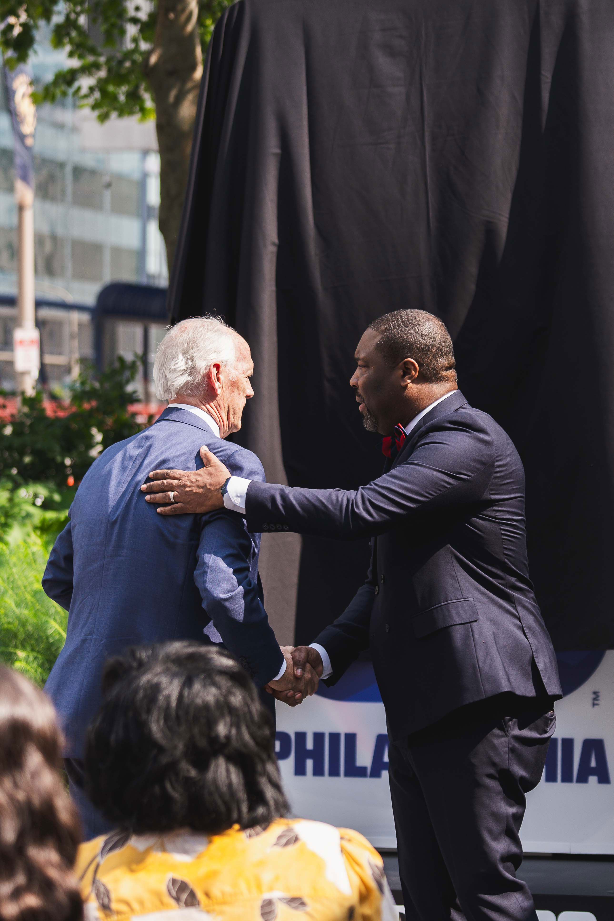Philadelphia Soccer 2026 Chair Dan Hilferty, L, and Philadelphia City Council President Kenyatta Johnson