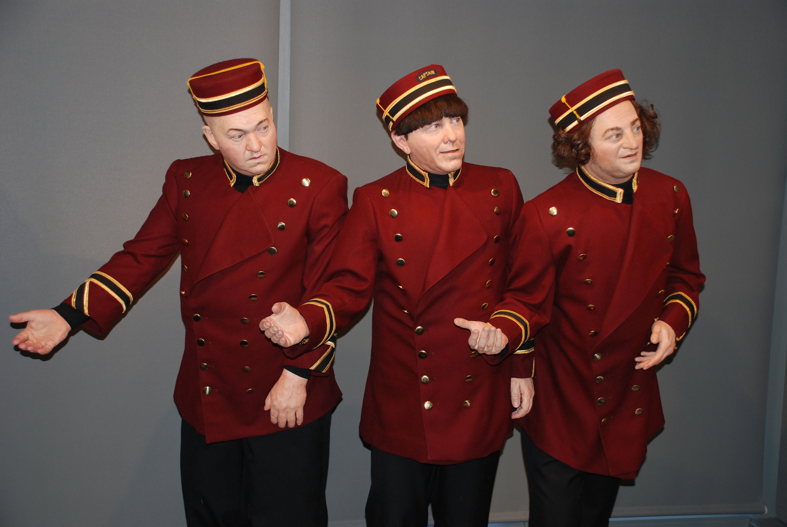 Wax figures of the Three Stooges at Ambler’s Stoogeum.