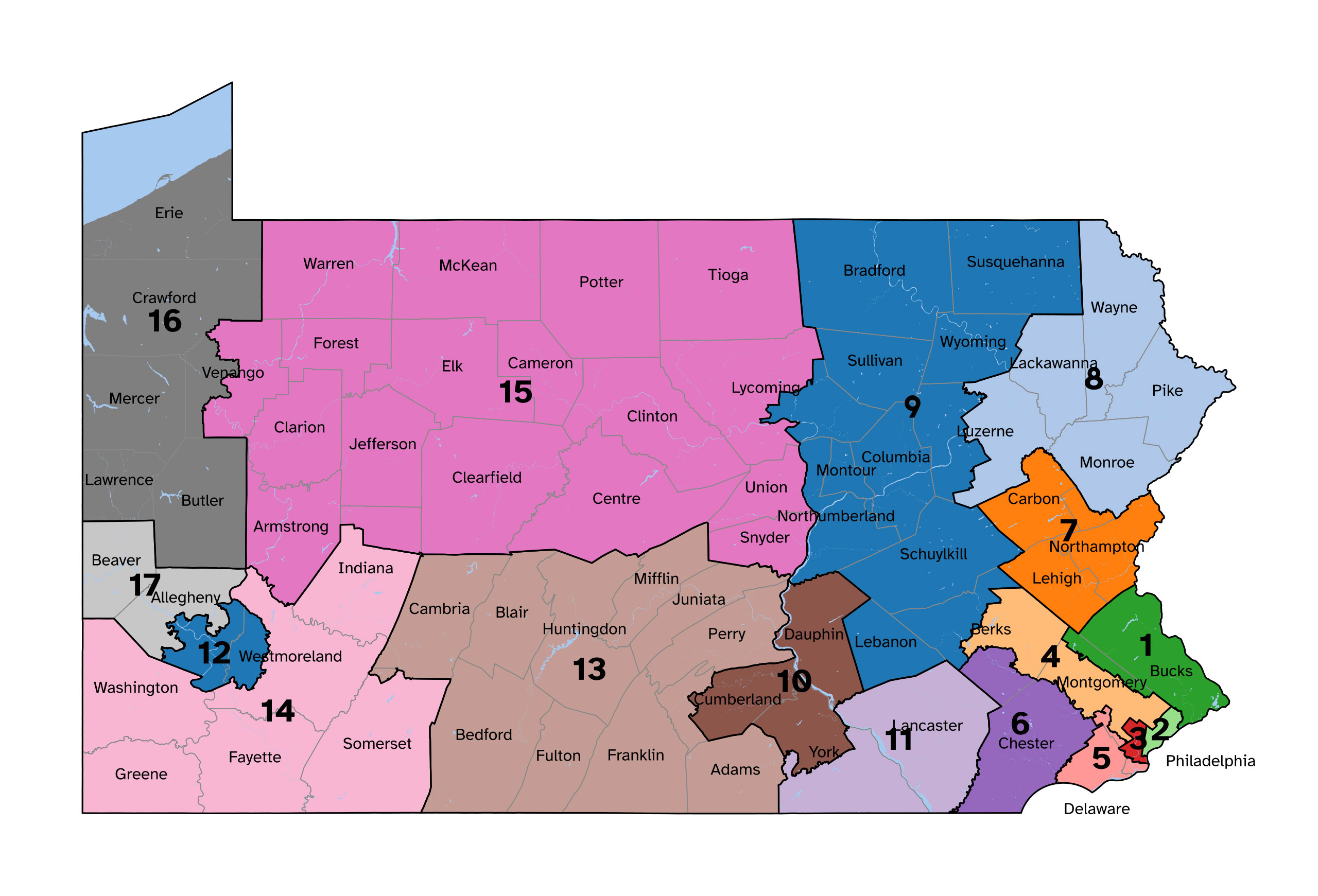 Pennsylvania’s most recent map as selected by the state Supreme Court in 2022.