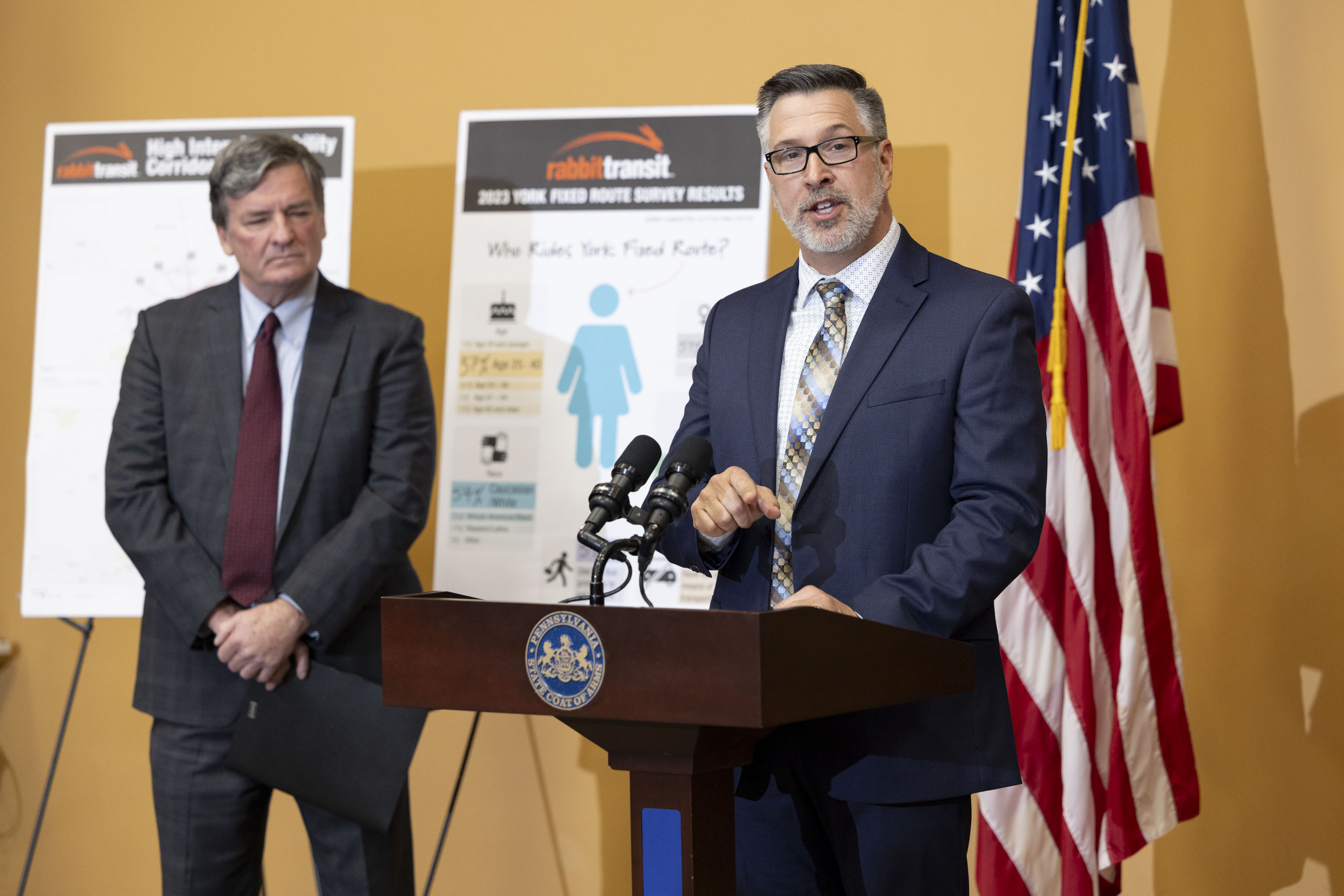 Rich Farr, executive director of the Susquehanna Regional Transportation Authority, speaks at a press conference.