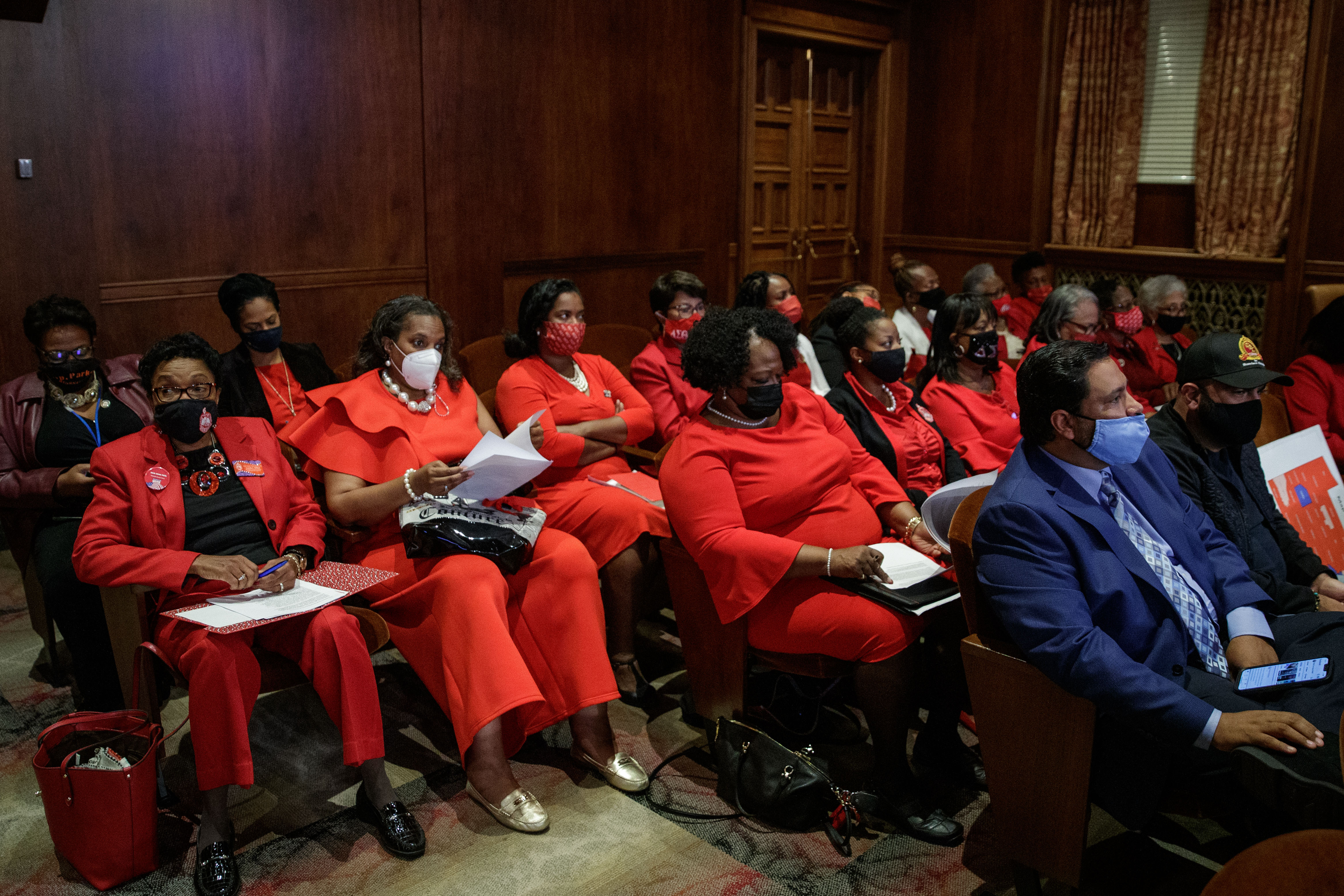 Members of the Delta Sigma Theta sorority attend a meeting in support of a member who testified before the Legislative Reapportionment Commission.