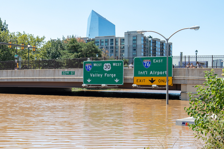 Water flooded the Schuykill Expressway last summer after Hurricane Ida hit Philadelphia.