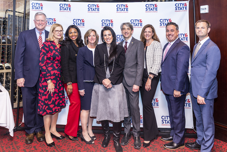 Honoree Stephanie Conners, executive vice president at Jefferson Health, poses with friends, family and colleagues.