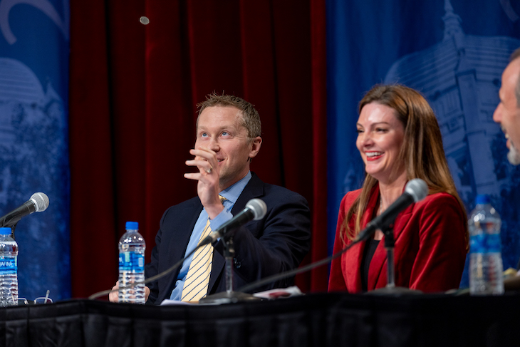 The debate moderators flipped a coin to determine who would begin opening statements.