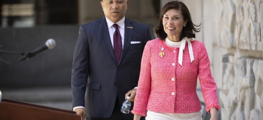 Pennsylvania Auditor General Timothy DeFoor (left) and state Sen. Kristin Phillips-Hill (right)