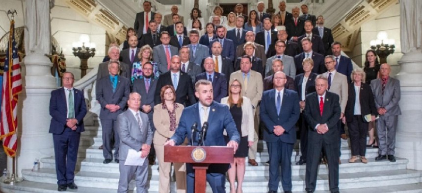 House Speaker Bryan Cutler joined by the House Republican Caucus