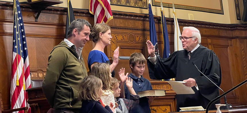 Pittsburgh City Council Member Barb Warwick during her swearing-in ceremony.