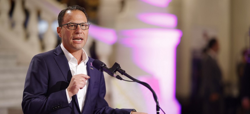 Gov. Josh Shapiro speaks in the state Capitol.
