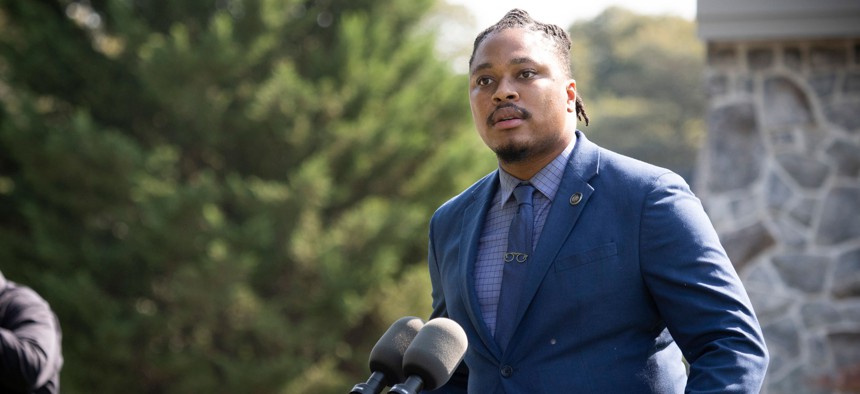 State Rep. Malcolm Kenyatta addresses the press