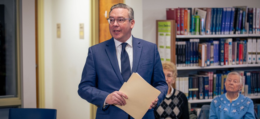 Pennsylvania Secretary of State Al Schmidt speaks during a January 2024 event encouraging voters to serve as poll workers.