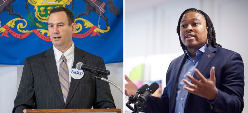 Lehigh County Controller Mark Pinsley (left) and state Rep. Malcolm Kenyatta (right).