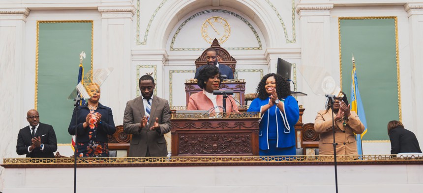 Philadelphia Mayor Cherelle Parker gives her budget address to city council on March 14, 2024