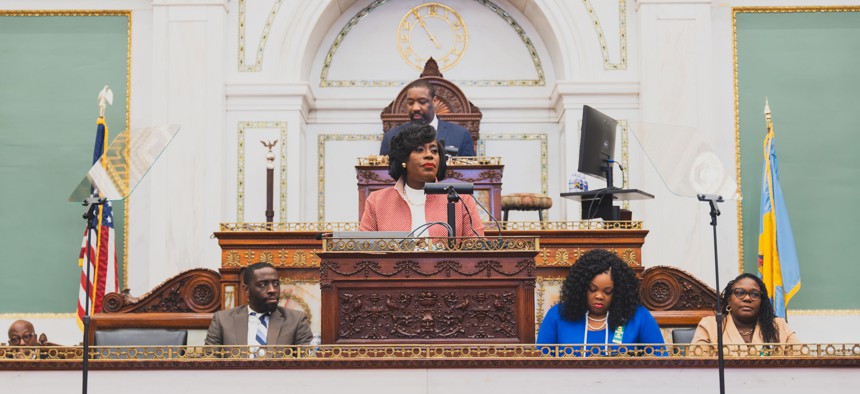 Philadelphia Mayor Cherelle Parker gives her annual budget address to City Council on 3/14/2024.