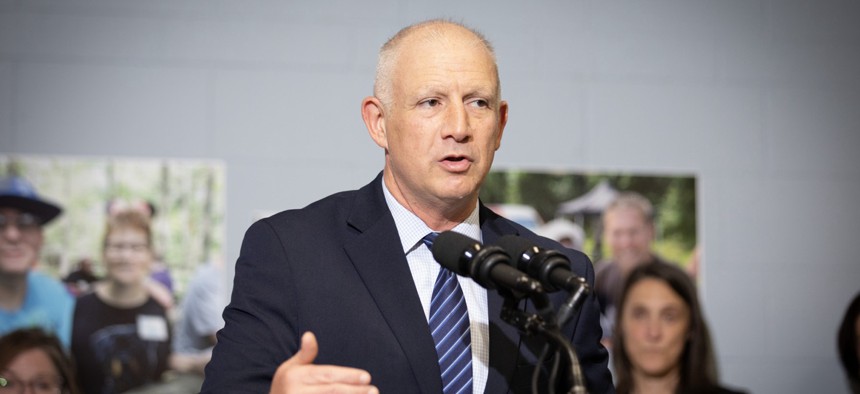 Democratic state Rep. Dan Miller speaks at a May 2024 press conference.