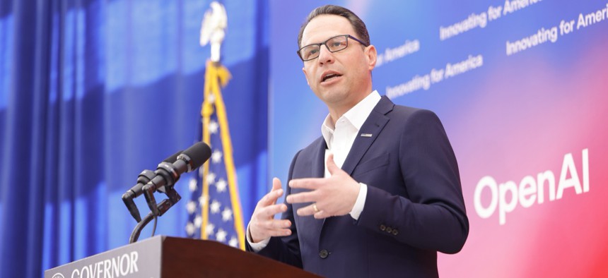 Gov. Josh Shapiro speaks at a March 2025 press conference on artificial intelligence.