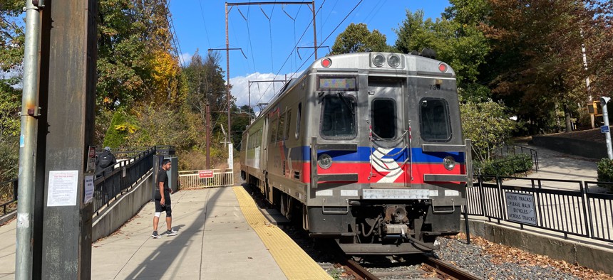 SEPTA train at the Cynwyd station in Bala Cynwyd, Pennsylvania.
