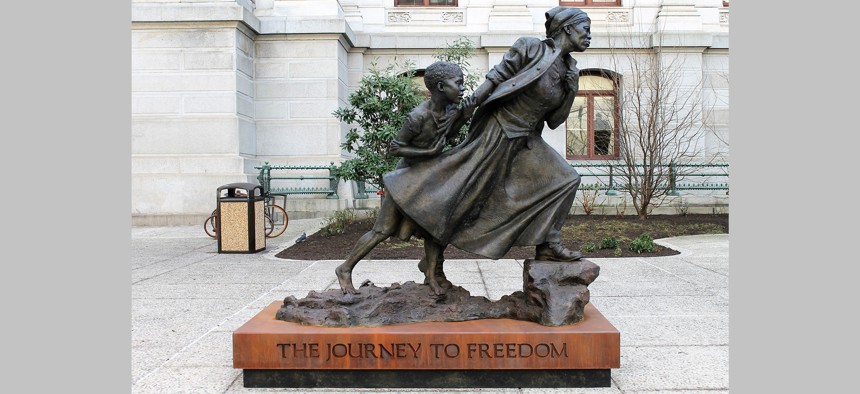 Wesley Wofford’s sculpture, “Harriet Tubman – The Journey to Freedom,” in front of Philadelphia City Hall.